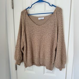Pink Lily Tan V-Neck Sweater